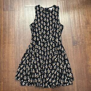 H&M Pelican Print Black Fit and Flare Dress, Size 4